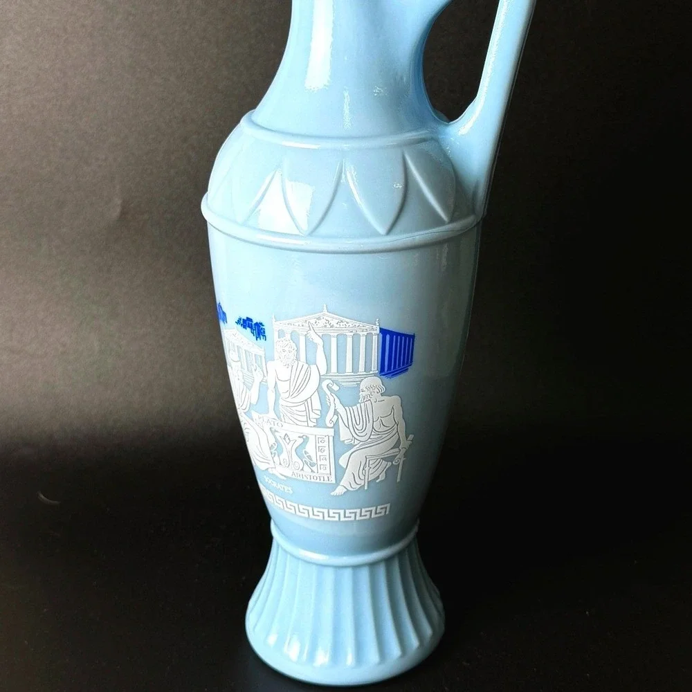 1961 Jim Beam Greek Philosophers Blue Milk Glass Decanter Socrates Plato D334